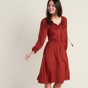 Old Navy Waist Defined Tassle-Tie Boho Midi Dress